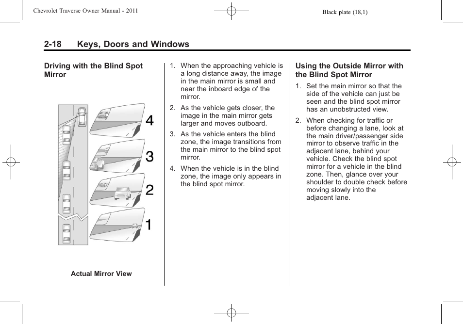 18 keys, doors and windows | CHEVROLET 2011 Traverse User Manual | Page 50 / 452