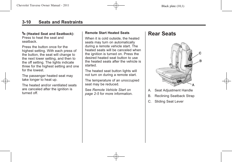 Rear seats, Rear seats -10, System | CHEVROLET 2011 Traverse User Manual | Page 66 / 452