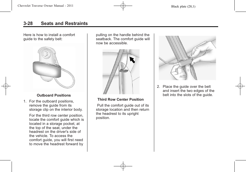 28 seats and restraints | CHEVROLET 2011 Traverse User Manual | Page 84 / 452