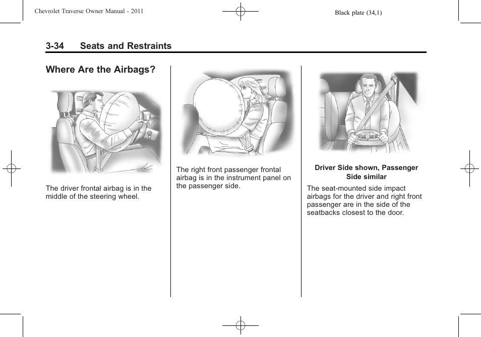 Where are the airbags, Where are the airbags? -34 | CHEVROLET 2011 Traverse User Manual | Page 90 / 452