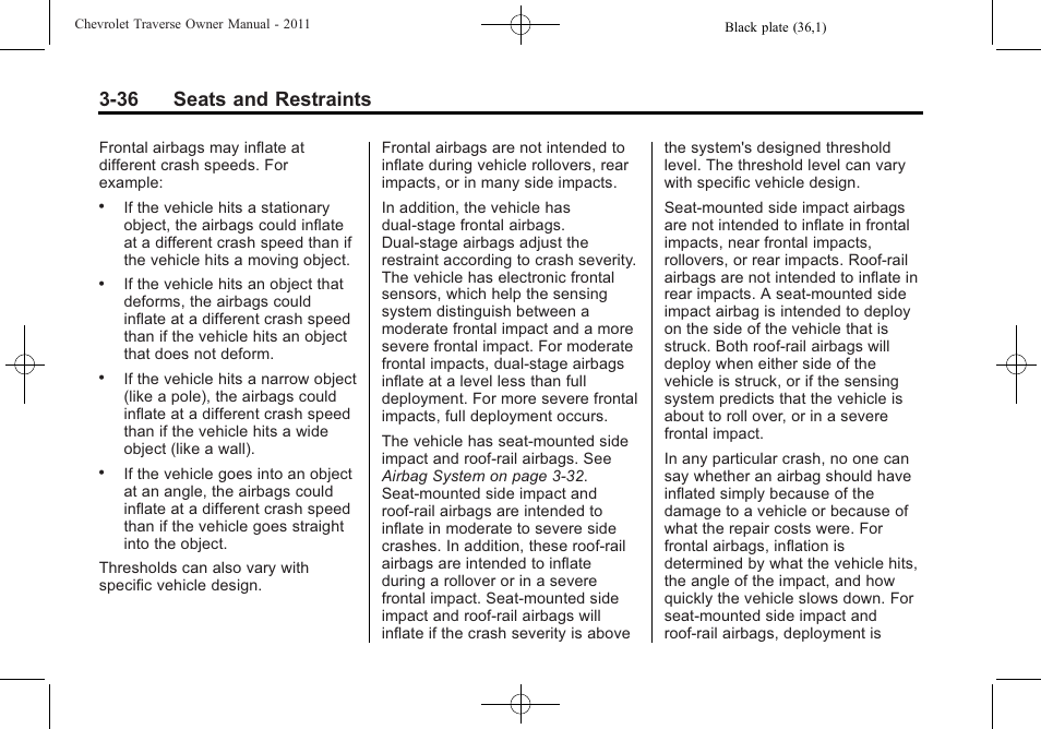 36 seats and restraints | CHEVROLET 2011 Traverse User Manual | Page 92 / 452