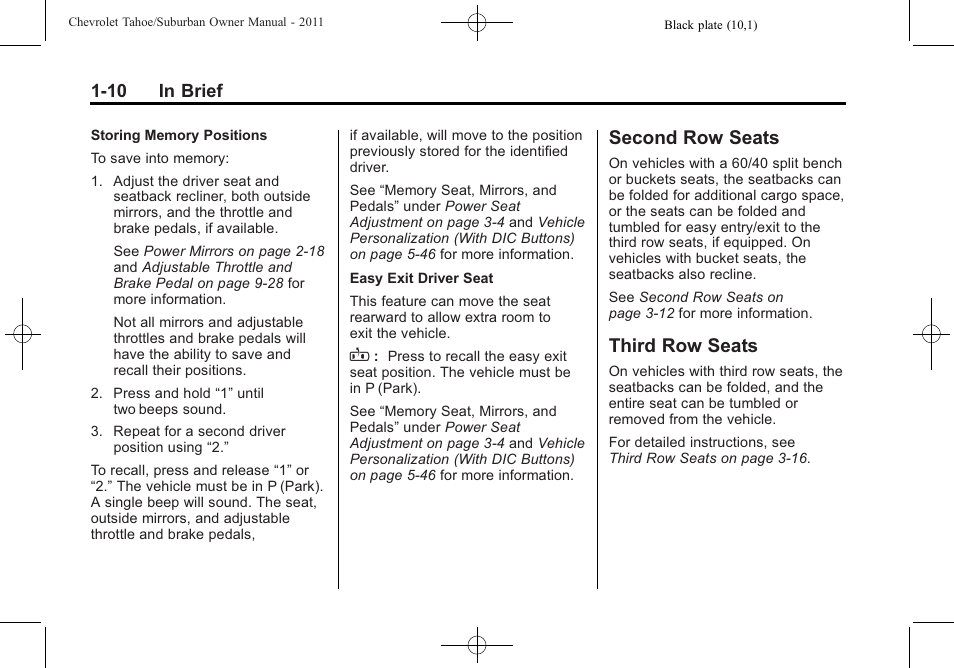 Second row seats, Third row seats, Second row seats -10 third row seats -10 | CHEVROLET 2011 Suburban User Manual | Page 16 / 522