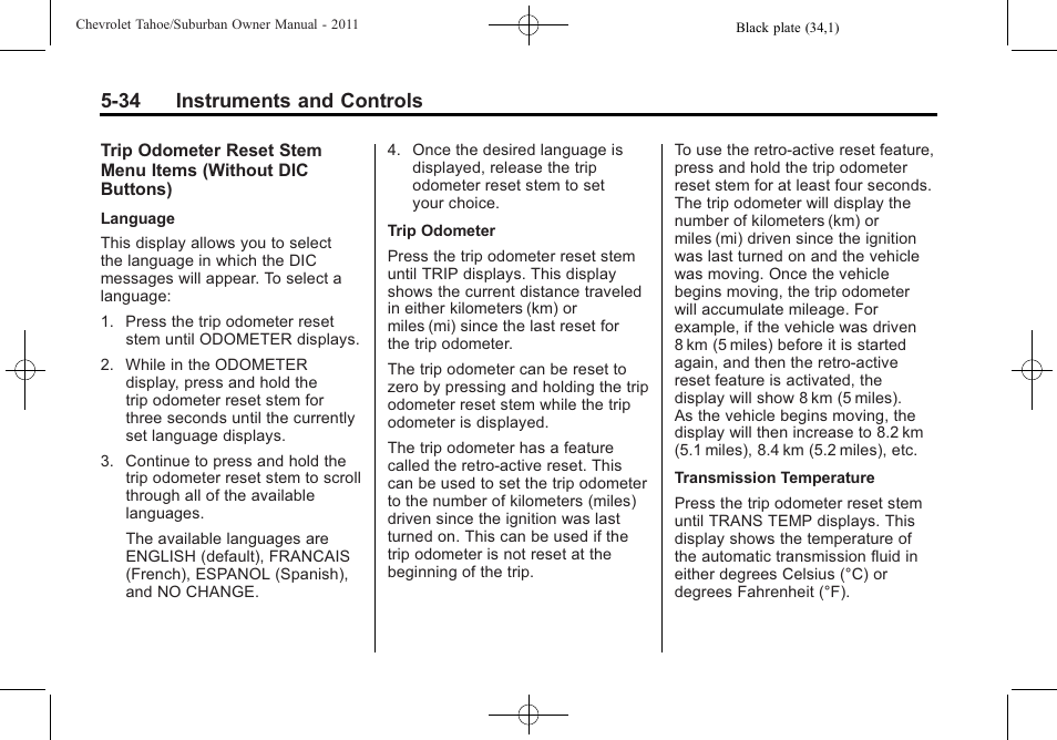 34 instruments and controls | CHEVROLET 2011 Suburban User Manual | Page 176 / 522