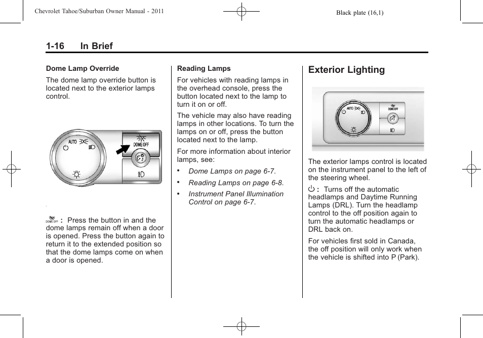 Exterior lighting, Exterior lighting -16, 16 in brief | CHEVROLET 2011 Suburban User Manual | Page 22 / 522