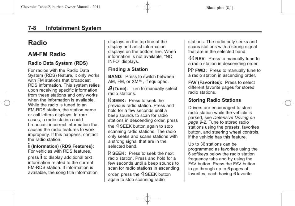 Radio, Am-fm radio, Radio -8 | Headlamp aiming -34, Am-fm radio -8 | CHEVROLET 2011 Suburban User Manual | Page 220 / 522