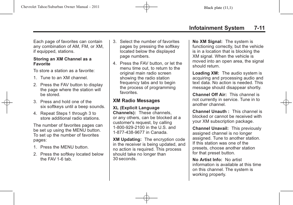 Infotainment system 7-11 | CHEVROLET 2011 Suburban User Manual | Page 223 / 522