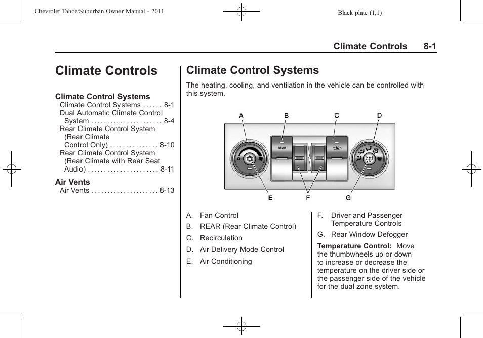 Climate controls, Climate control systems, Climate controls -1 | Control systems -1, Climate control systems on | CHEVROLET 2011 Suburban User Manual | Page 267 / 522