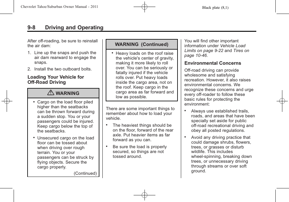 8 driving and operating | CHEVROLET 2011 Suburban User Manual | Page 288 / 522