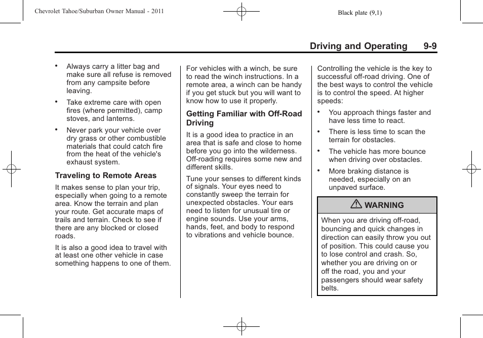 Driving and operating 9-9 | CHEVROLET 2011 Suburban User Manual | Page 289 / 522