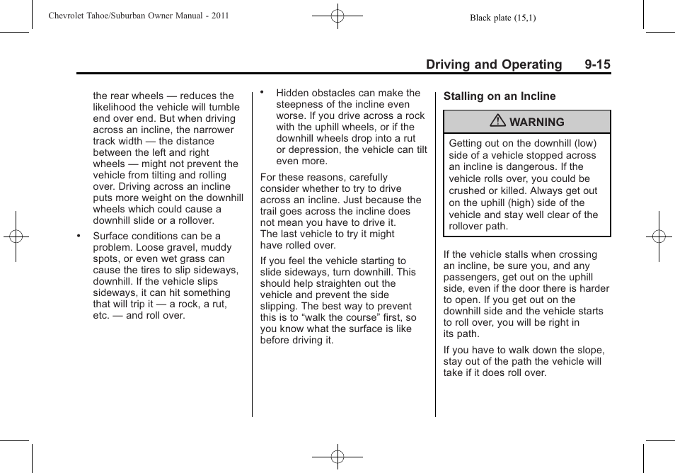 Driving and operating 9-15 | CHEVROLET 2011 Suburban User Manual | Page 295 / 522