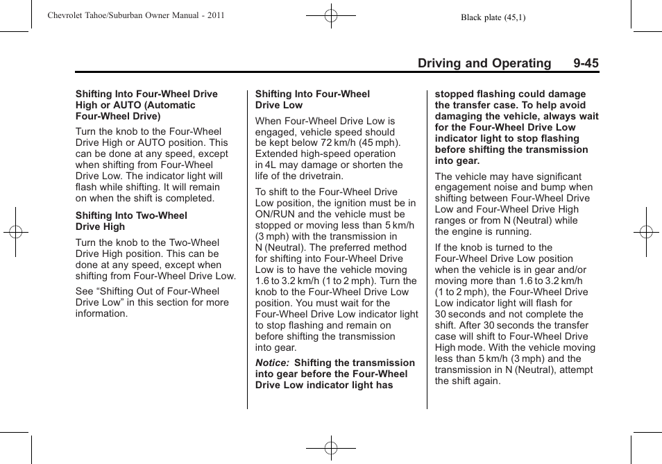 Driving and operating 9-45 | CHEVROLET 2011 Suburban User Manual | Page 325 / 522