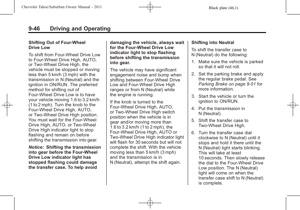 46 driving and operating | CHEVROLET 2011 Suburban User Manual | Page 326 / 522