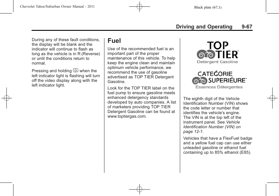 Fuel, Fuel -67 | CHEVROLET 2011 Suburban User Manual | Page 347 / 522