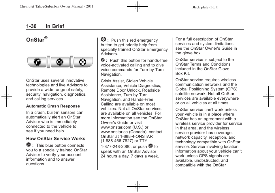 Onstar | CHEVROLET 2011 Suburban User Manual | Page 36 / 522