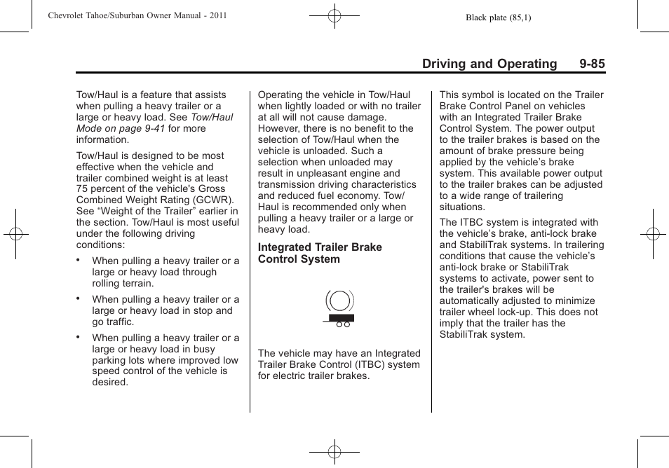 Driving and operating 9-85 | CHEVROLET 2011 Suburban User Manual | Page 365 / 522