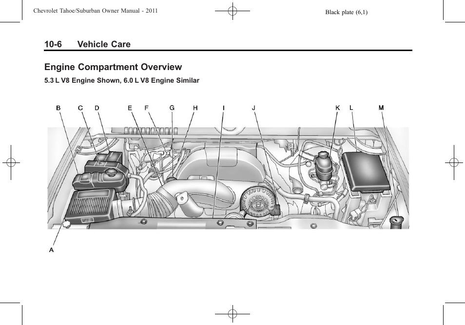 Engine compartment overview, Engine compartment, Overview -6 | CHEVROLET 2011 Suburban User Manual | Page 380 / 522