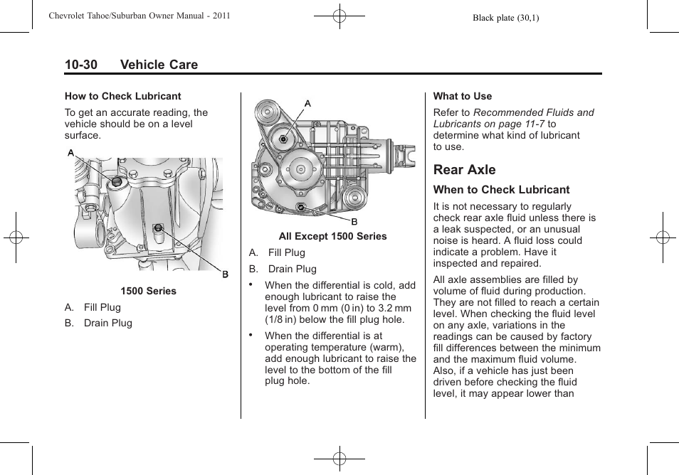 Rear axle, Rear axle -30, 30 vehicle care | CHEVROLET 2011 Suburban User Manual | Page 404 / 522