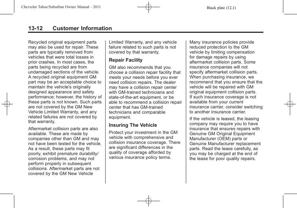 12 customer information | CHEVROLET 2011 Suburban User Manual | Page 504 / 522