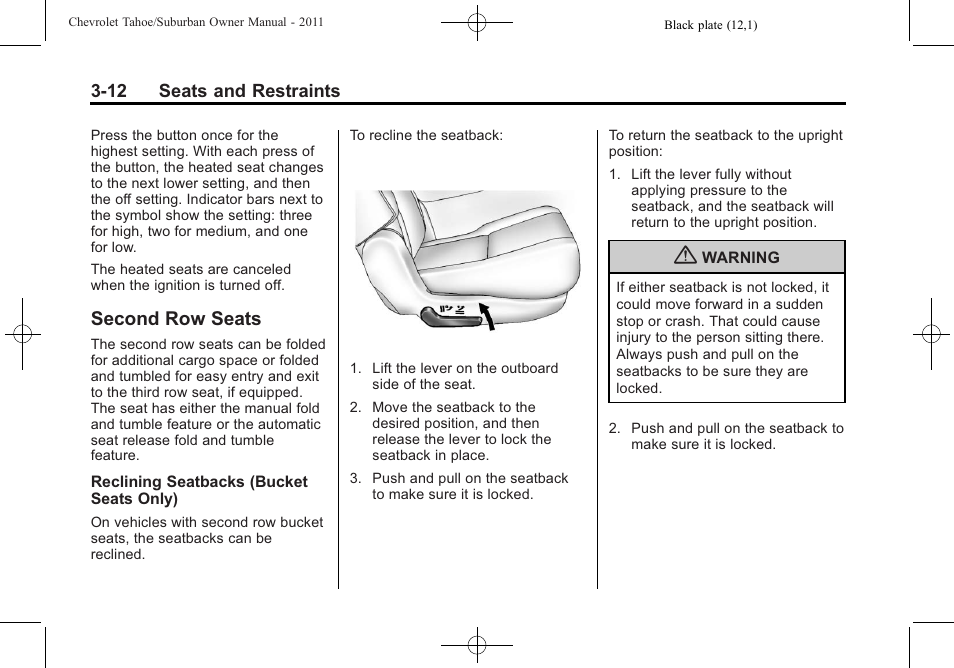 Second row seats, Second row seats -12, Passenger | CHEVROLET 2011 Suburban User Manual | Page 74 / 522