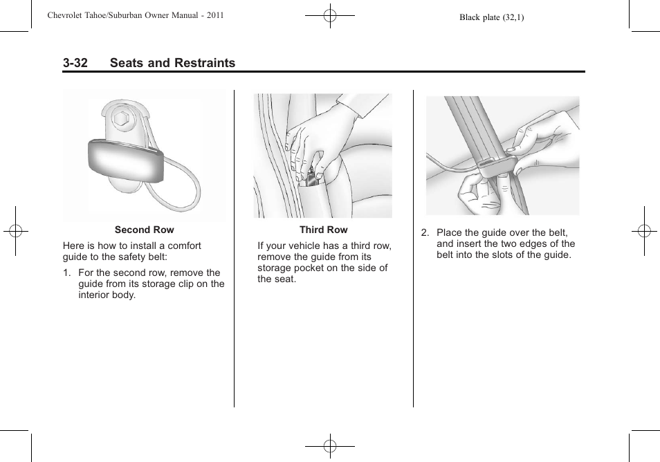 32 seats and restraints | CHEVROLET 2011 Suburban User Manual | Page 94 / 522