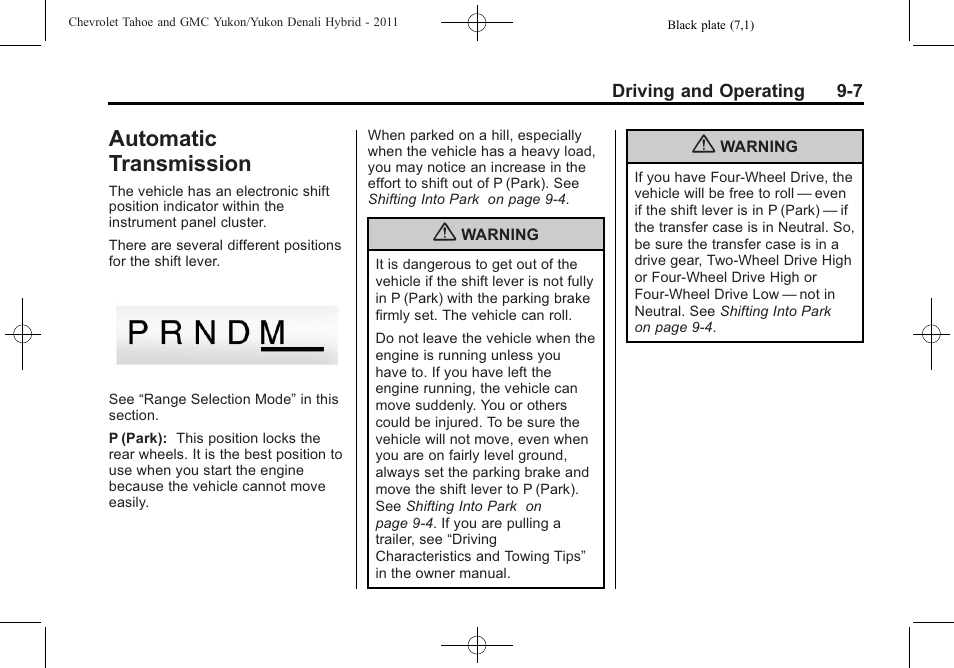 Automatic transmission, Automatic transmission -7 | CHEVROLET 2011 Tahoe User Manual | Page 37 / 98