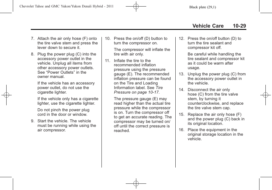 Vehicle care 10-29 | CHEVROLET 2011 Tahoe User Manual | Page 77 / 98