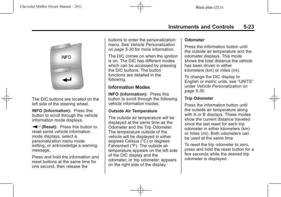 Instruments and controls 5-23 | CHEVROLET 2011 Malibu User Manual | Page 137 / 390