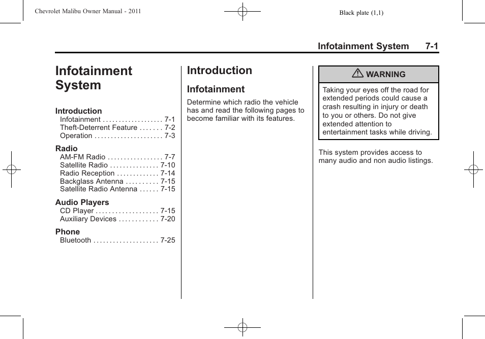 Infotainment system, Introduction, Infotainment | Infotainment system -1, Introduction -1, Electrical system | CHEVROLET 2011 Malibu User Manual | Page 157 / 390