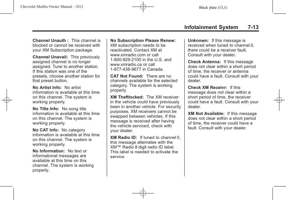 Infotainment system 7-13 | CHEVROLET 2011 Malibu User Manual | Page 169 / 390