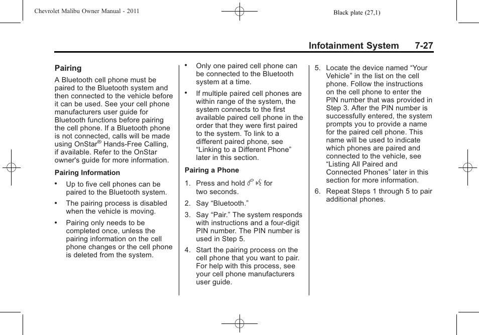 Infotainment system 7-27 | CHEVROLET 2011 Malibu User Manual | Page 183 / 390