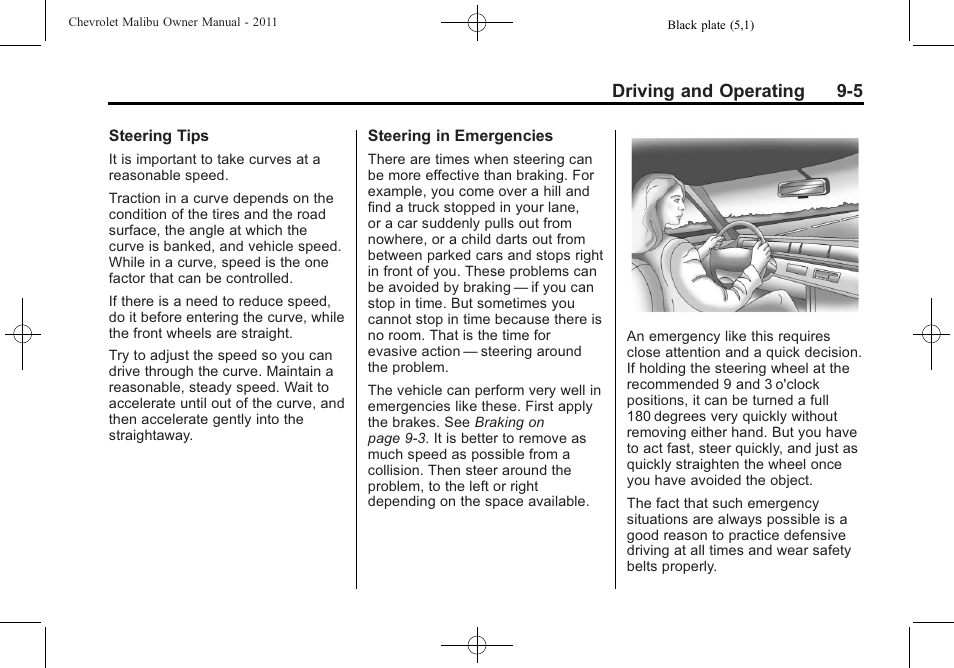 Driving and operating 9-5 | CHEVROLET 2011 Malibu User Manual | Page 203 / 390