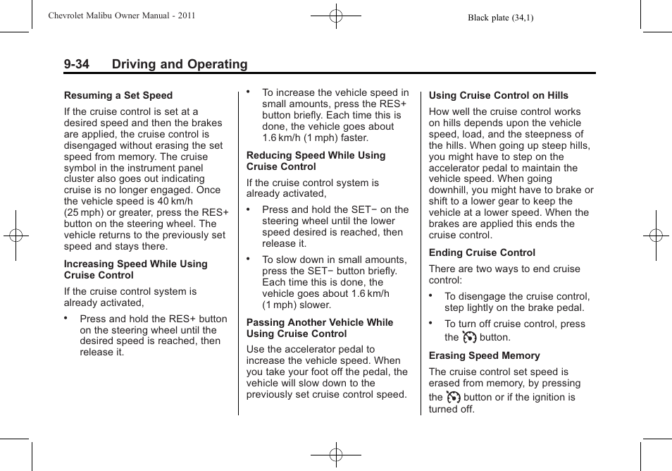 34 driving and operating | CHEVROLET 2011 Malibu User Manual | Page 232 / 390