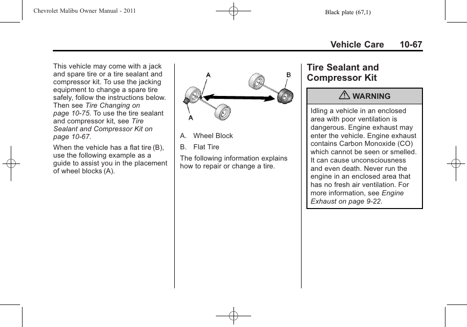 Tire sealant and compressor kit, Tire sealant and, Compressor kit -67 | CHEVROLET 2011 Malibu User Manual | Page 313 / 390