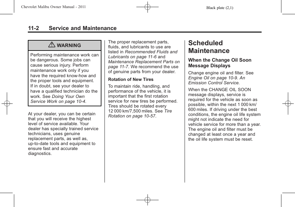 Scheduled maintenance, Scheduled maintenance -2, Maintenance | CHEVROLET 2011 Malibu User Manual | Page 346 / 390