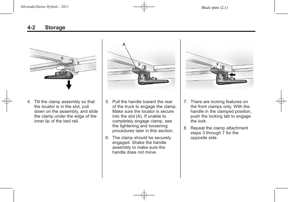 2 storage | CHEVROLET 2011 Silverado User Manual | Page 10 / 80