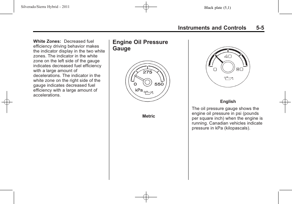 Engine oil pressure gauge, Engine oil pressure gauge -5 | CHEVROLET 2011 Silverado User Manual | Page 25 / 80