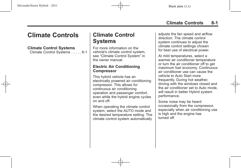 Climate controls, Climate control systems, Climate controls -1 | Climate control systems -1, Service | CHEVROLET 2011 Silverado User Manual | Page 35 / 80