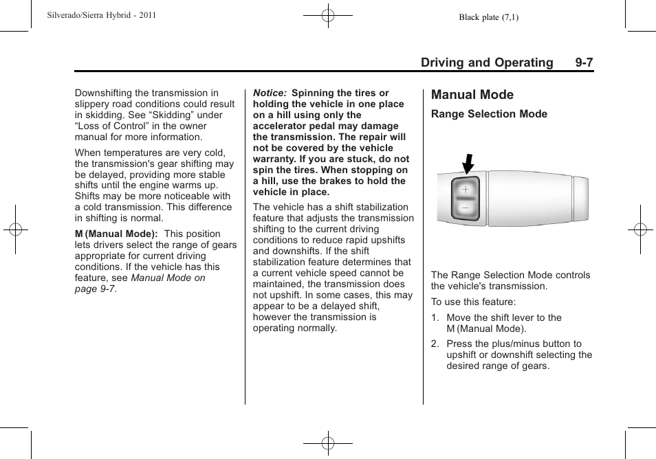 Manual mode, Manual mode -7 | CHEVROLET 2011 Silverado User Manual | Page 43 / 80