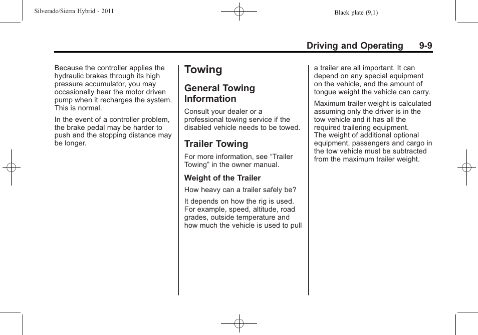 Towing, General towing information, Trailer towing | Towing -9, General towing information -9 trailer towing -9, Electricity | CHEVROLET 2011 Silverado User Manual | Page 45 / 80