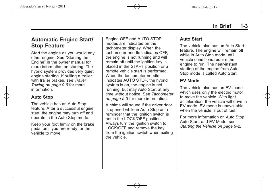 Automatic engine start/stop feature, Automatic engine start/stop, Feature -3 | Automatic engine start/ stop feature | CHEVROLET 2011 Silverado User Manual | Page 5 / 80