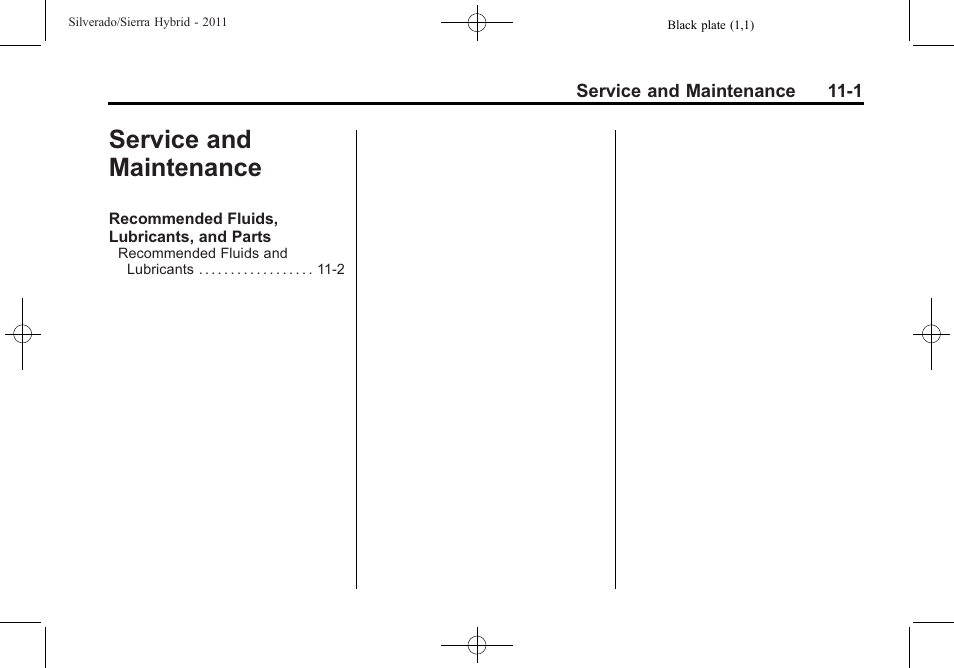 Service and maintenance, And maintenance -1 | CHEVROLET 2011 Silverado User Manual | Page 71 / 80