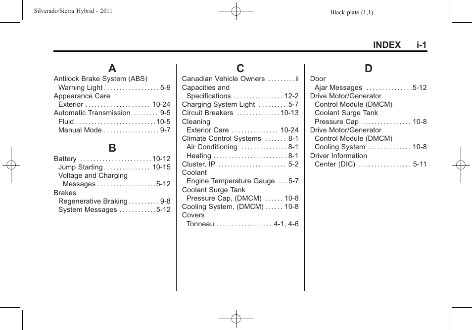 Index, Index_a, Index_b | Index_c, Index_d | CHEVROLET 2011 Silverado User Manual | Page 77 / 80