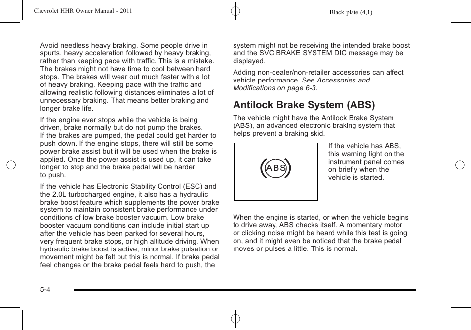 Antilock brake system (abs), Antilock brake system (abs) -4 | CHEVROLET 2011 HHR User Manual | Page 254 / 444