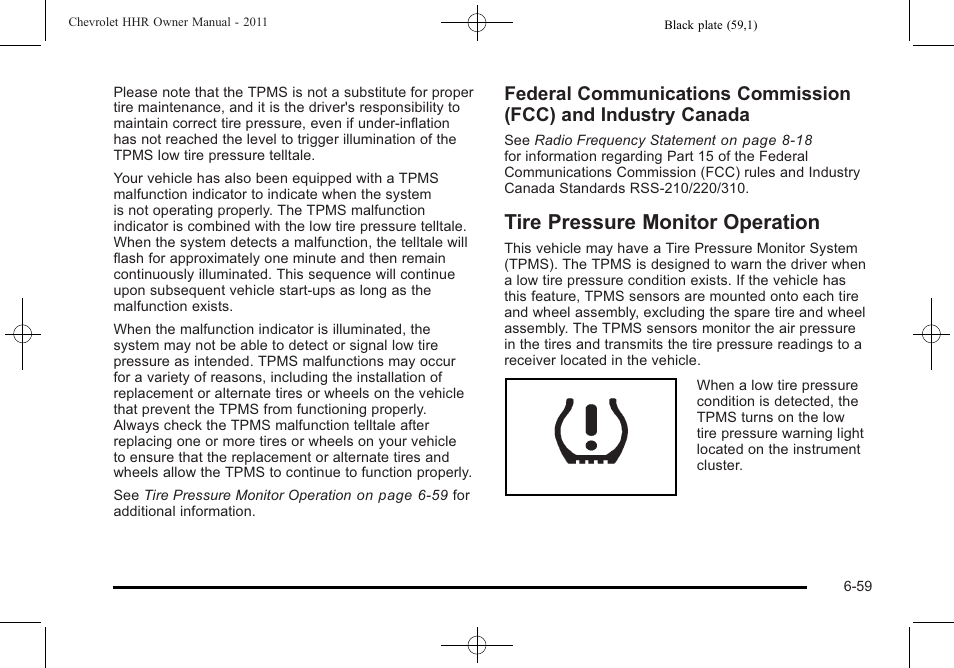 Tire pressure monitor operation, Tire pressure monitor operation -59 | CHEVROLET 2011 HHR User Manual | Page 347 / 444