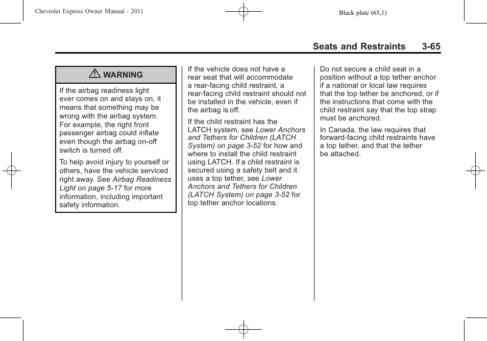 CHEVROLET 2011 Express User Manual | Page 113 / 424