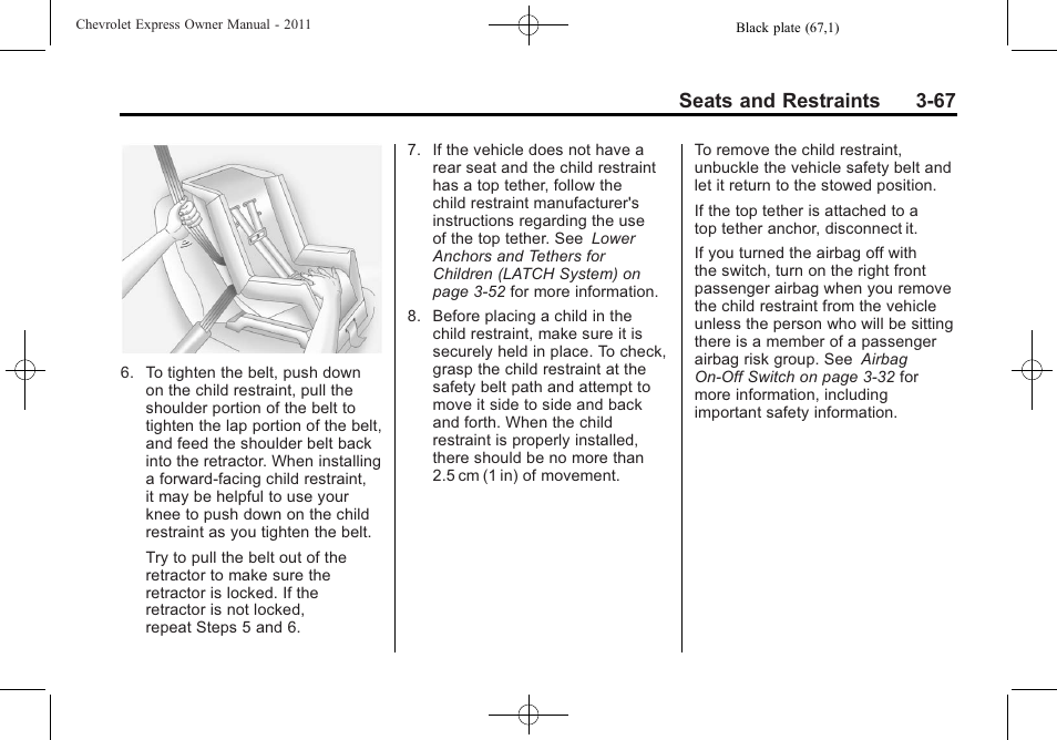 Seats and restraints 3-67 | CHEVROLET 2011 Express User Manual | Page 115 / 424