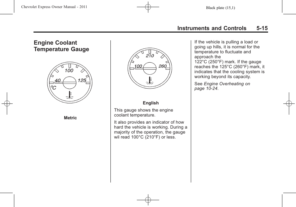 Engine coolant temperature gauge, Engine coolant temperature, Gauge -15 | CHEVROLET 2011 Express User Manual | Page 133 / 424