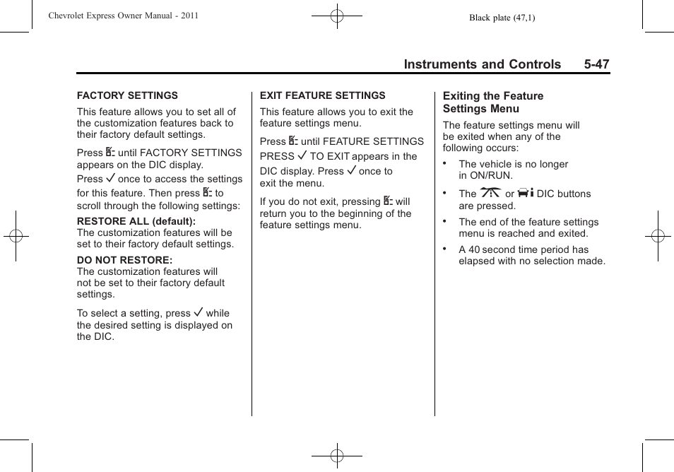 CHEVROLET 2011 Express User Manual | Page 165 / 424