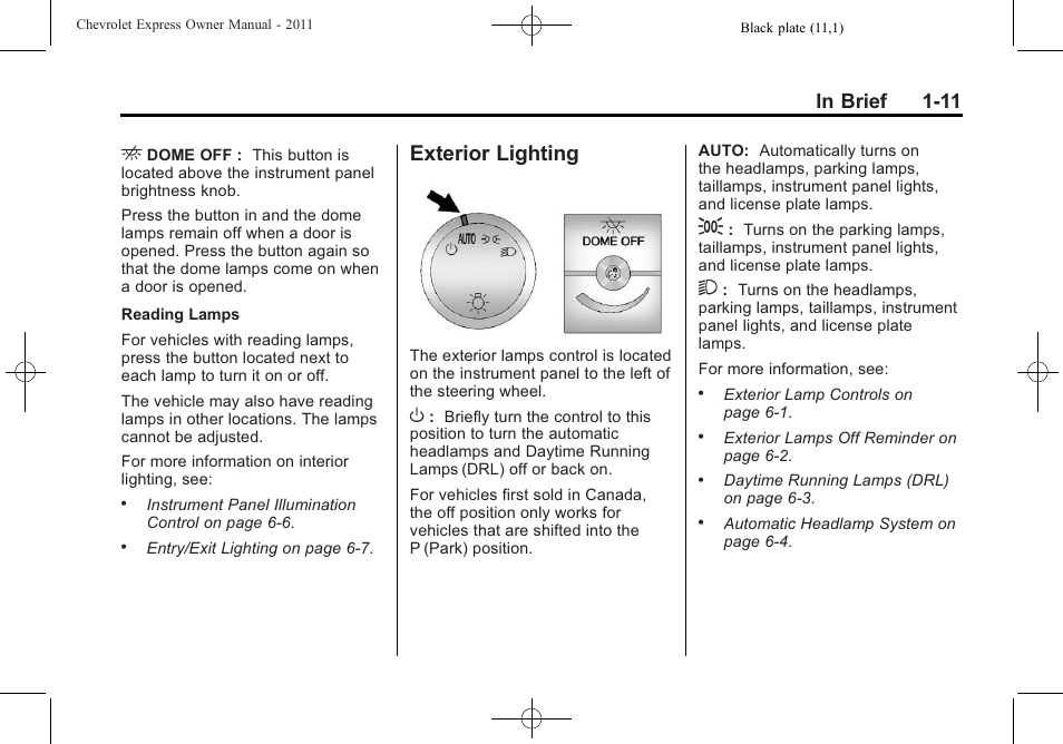 Exterior lighting, Exterior lighting -11 | CHEVROLET 2011 Express User Manual | Page 17 / 424