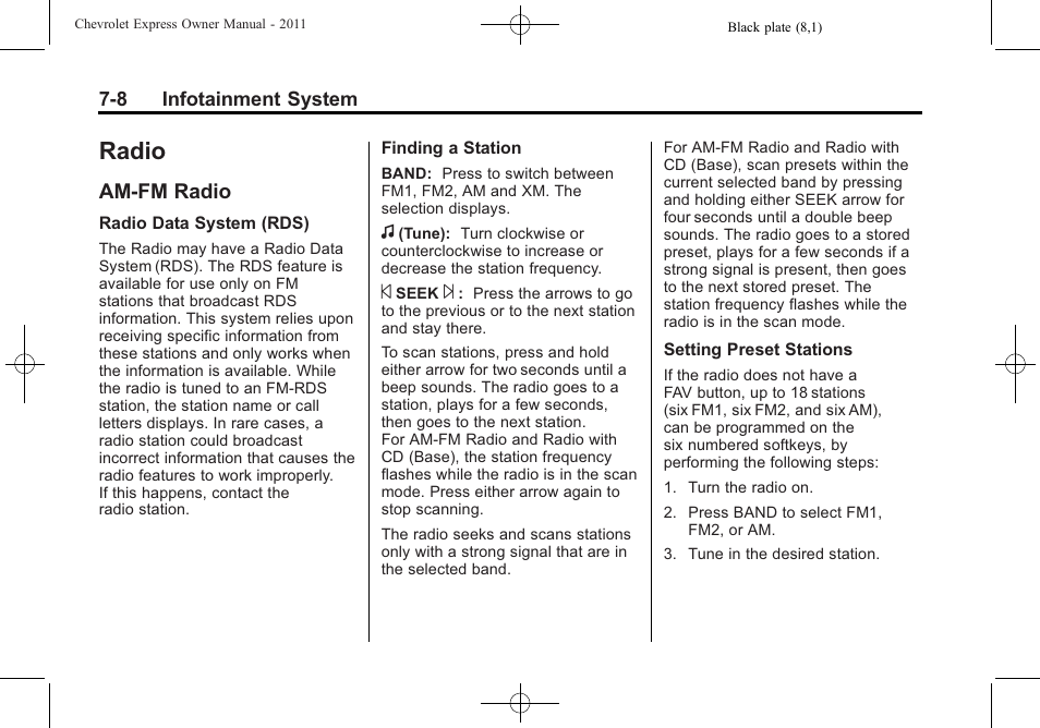 Radio, Am-fm radio, Radio -8 | Am-fm radio -8 | CHEVROLET 2011 Express User Manual | Page 182 / 424